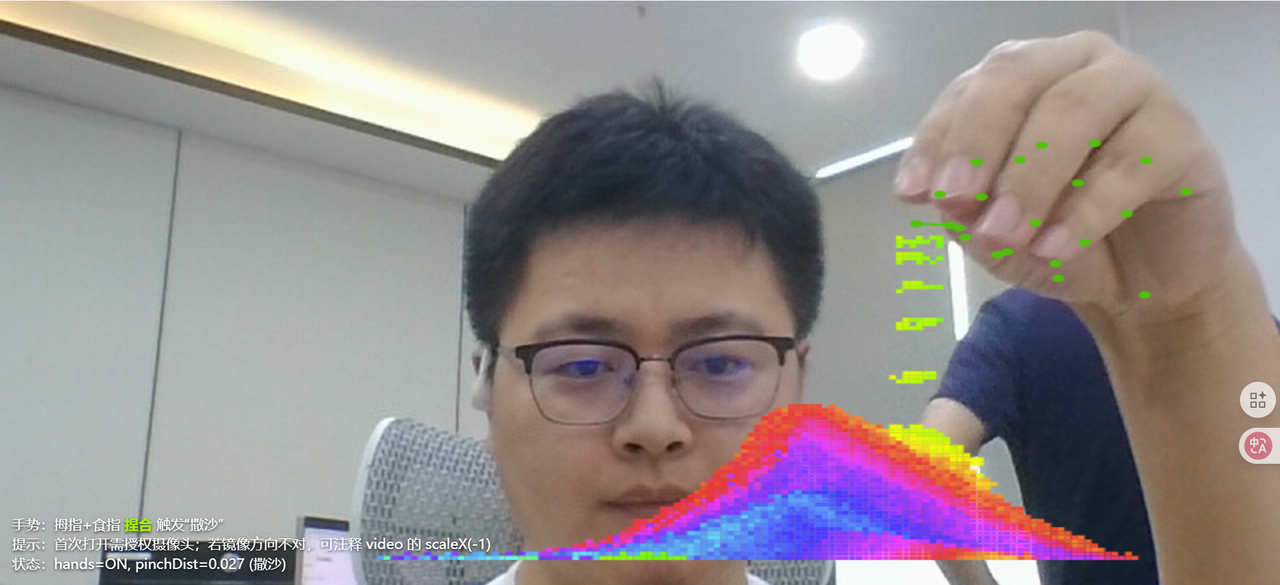 GPT5 生成手势交互流沙游戏​